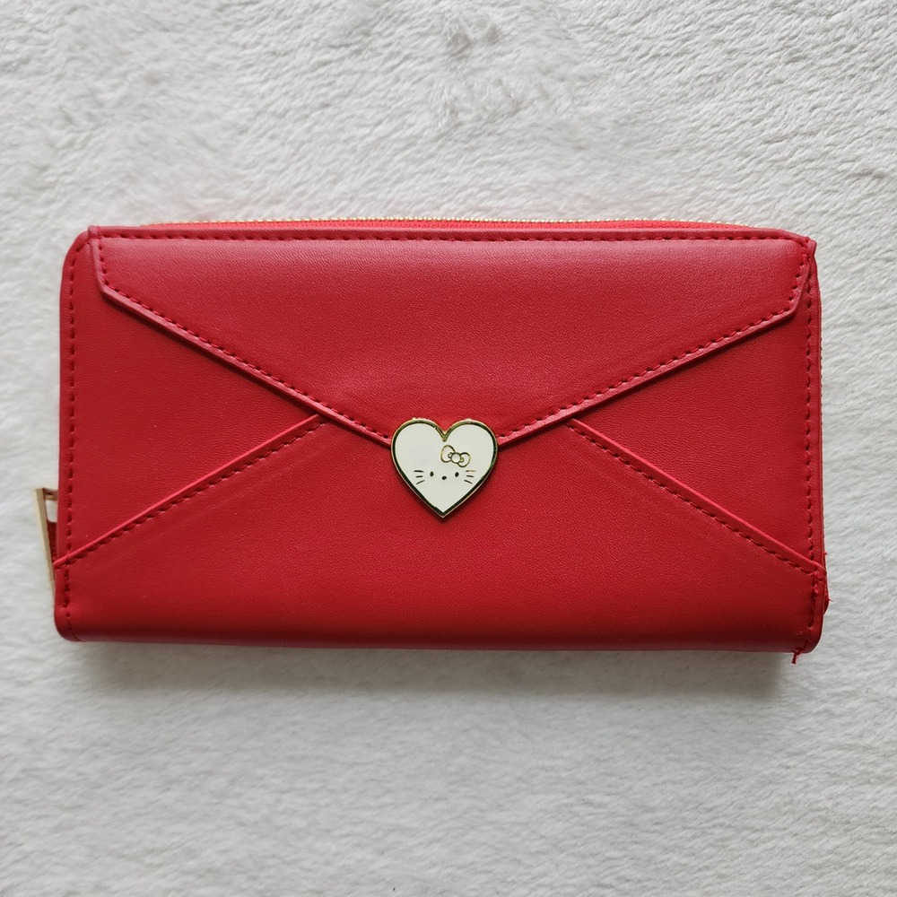 Hello Kitty Zip Around Wallet Red Heart Envelope Kawaii Cute Purse Bag Clutch‎